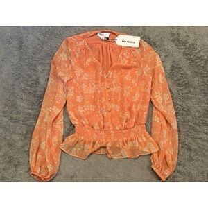 NWT Highline Collection Blouse Womens XS Floral Sheer Button Top Long Sleeve